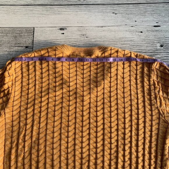 Vintage 90s Tosani Yellow Graphic Rib Knit V-Neck Pullover Sweater - Picture 9 of 11